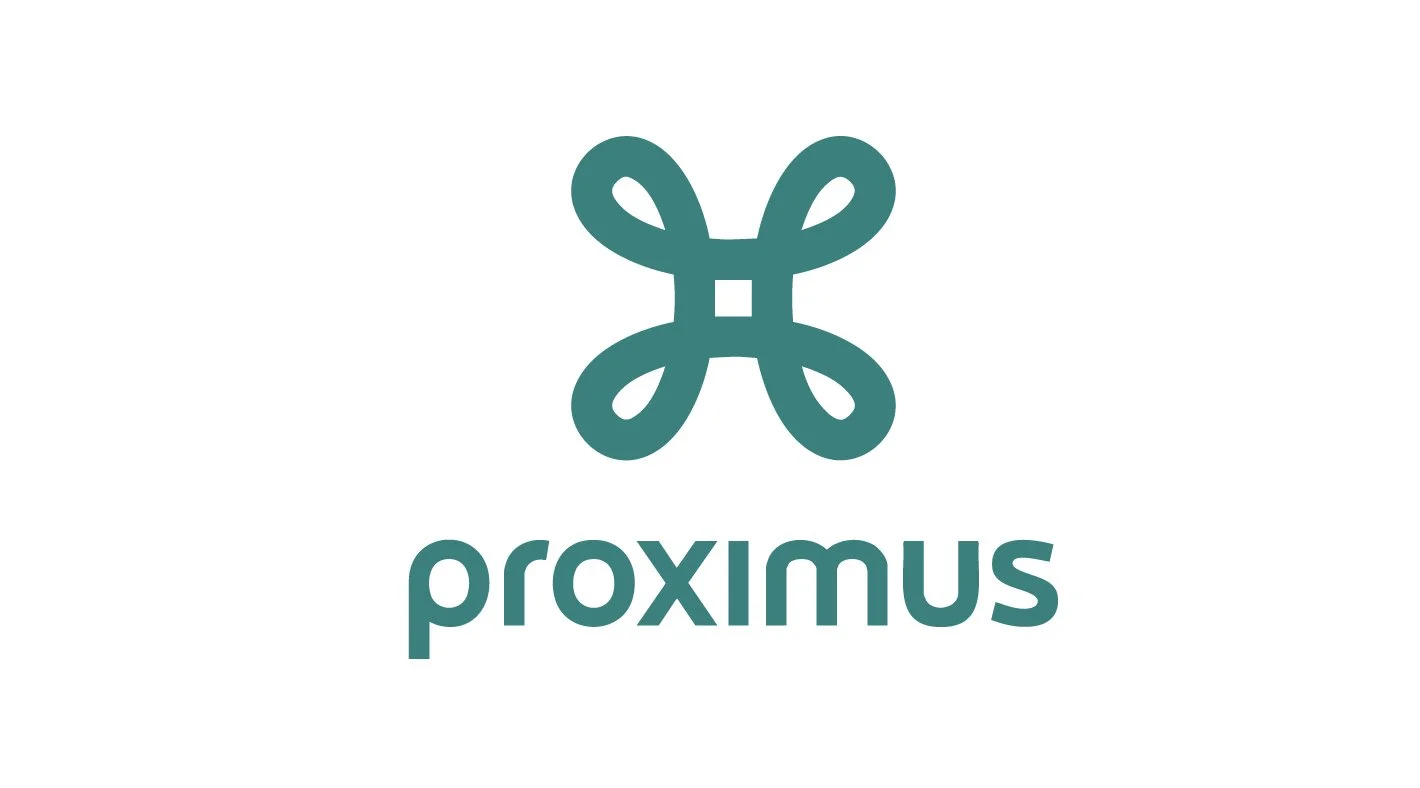 Proximus logo with a stylized abstract butterfly icon and the word 'proximus' below it.