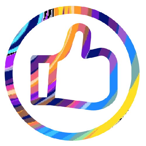 Colorful abstract design with a "like" icon in the center.