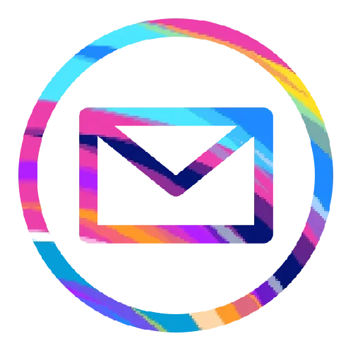 Colorful abstract design with an envelope icon in the center.