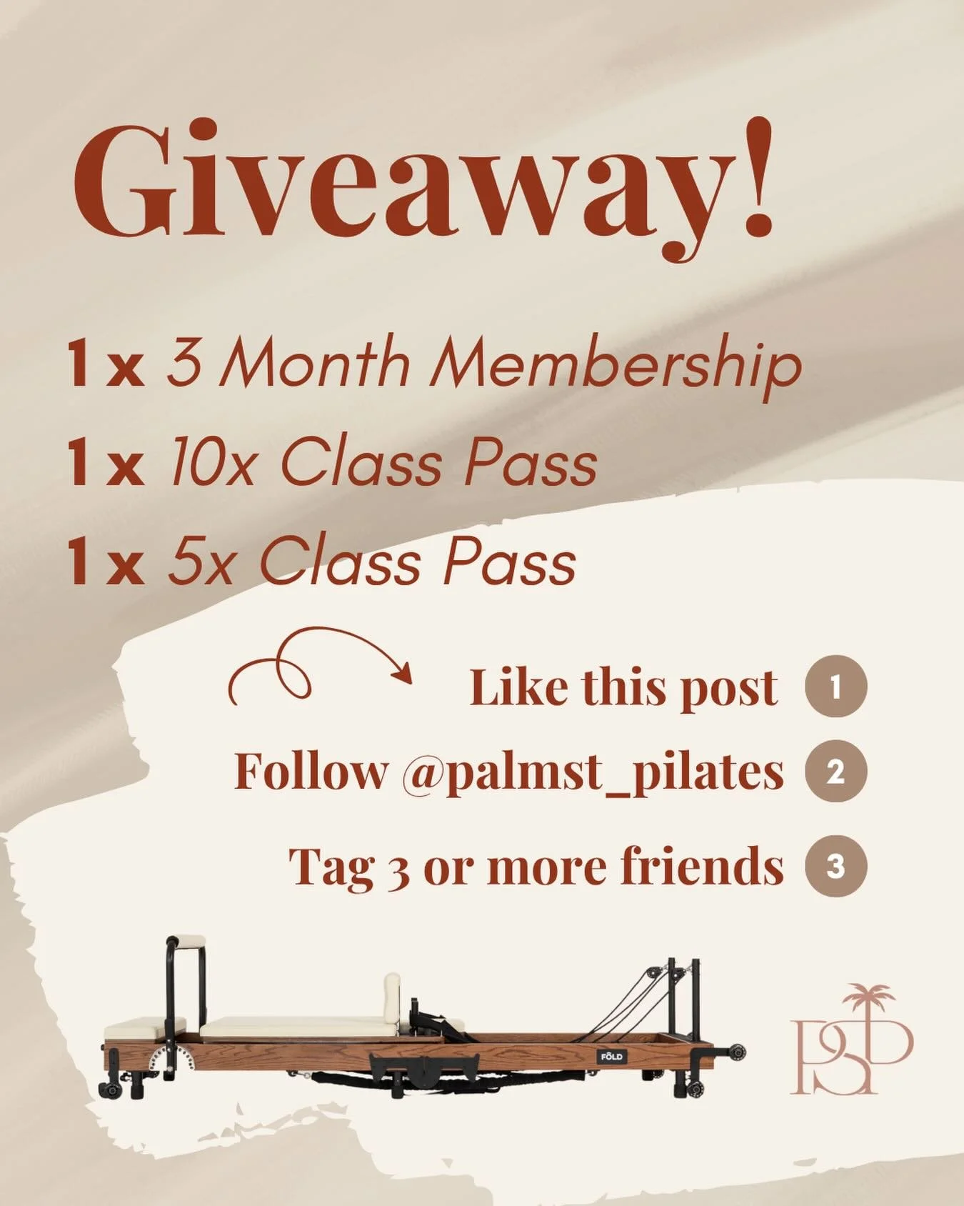 GIVEAWAY TIME! 🌴🤎 Palm St Pilates is SO excited to bring a boutique Reformer Pilates studio to the heart of Frome! Our beautiful new studio opens in January 2026 and we're celebrating with a GIVEAWAY! We're giving 3 lucky winners FREE class packs, 