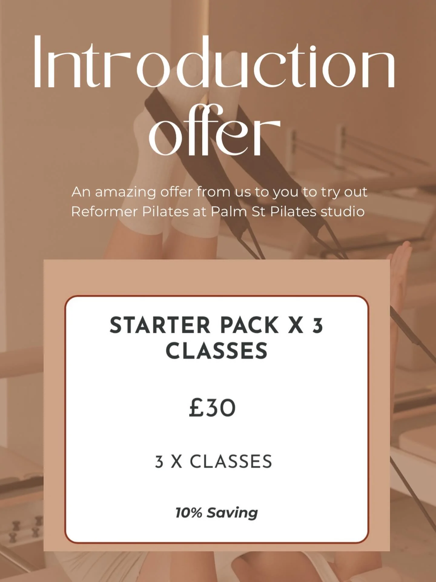 ✨ Intro Offer! 3 Classes for &pound;30, limited time only ✨
Perfect for beginners or anyone curious about Reformer Pilates.
Come move, stretch, and strengthen with us and get a feel for our beautiful new Palm St Pilates studio coming to Palmer street