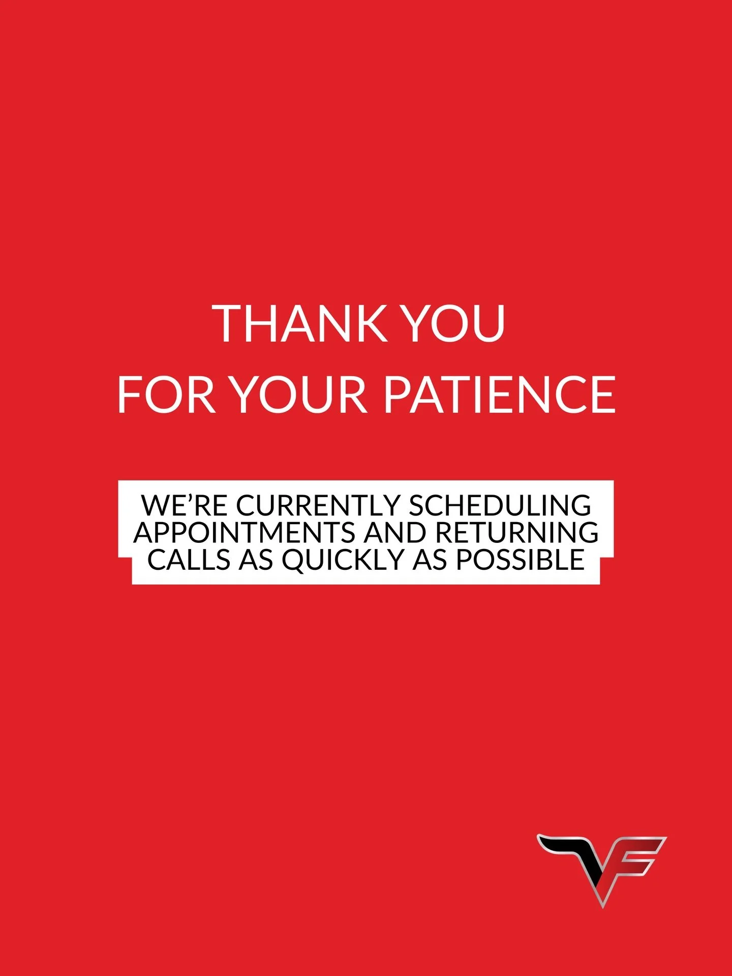 We&rsquo;re experiencing a high volume of calls and are actively working through appointment scheduling and returning messages.

If you&rsquo;ve left a voicemail or submitted a request, our team will be in touch as soon as possible. We appreciate you