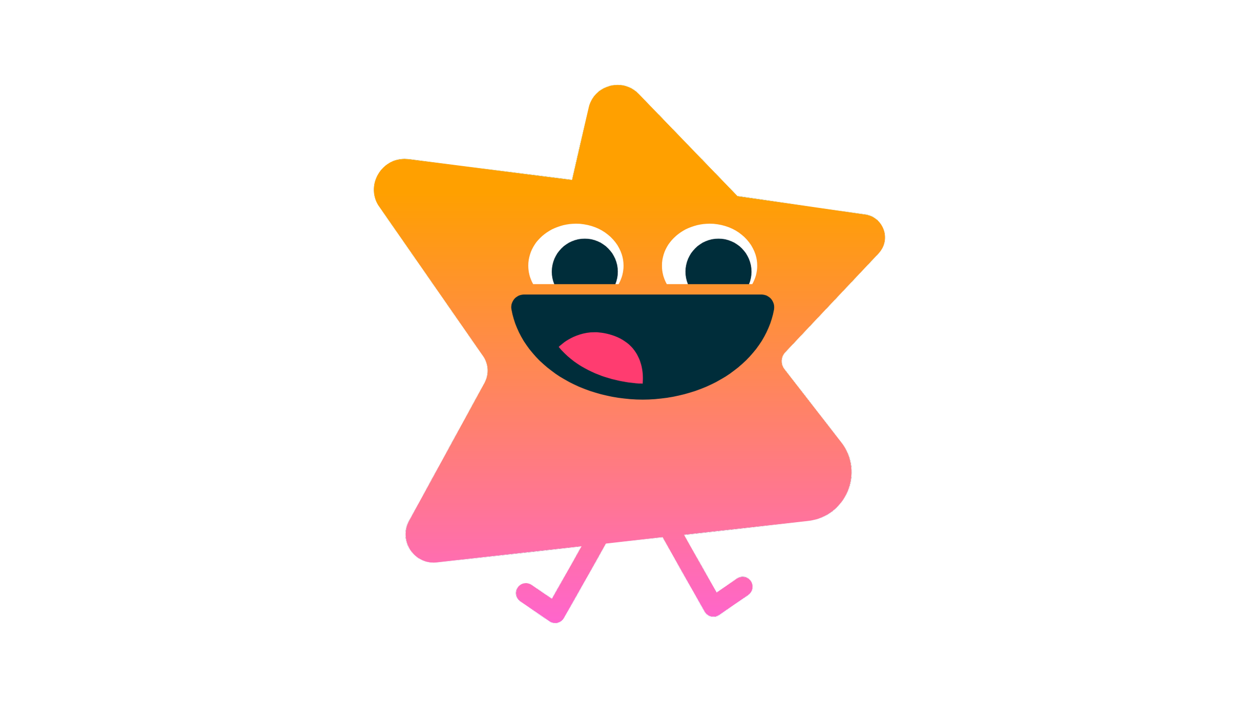 Dibujo de una estrella con expresión feliz y color degradado rosa y naranja, con brazos y piernas rosas.