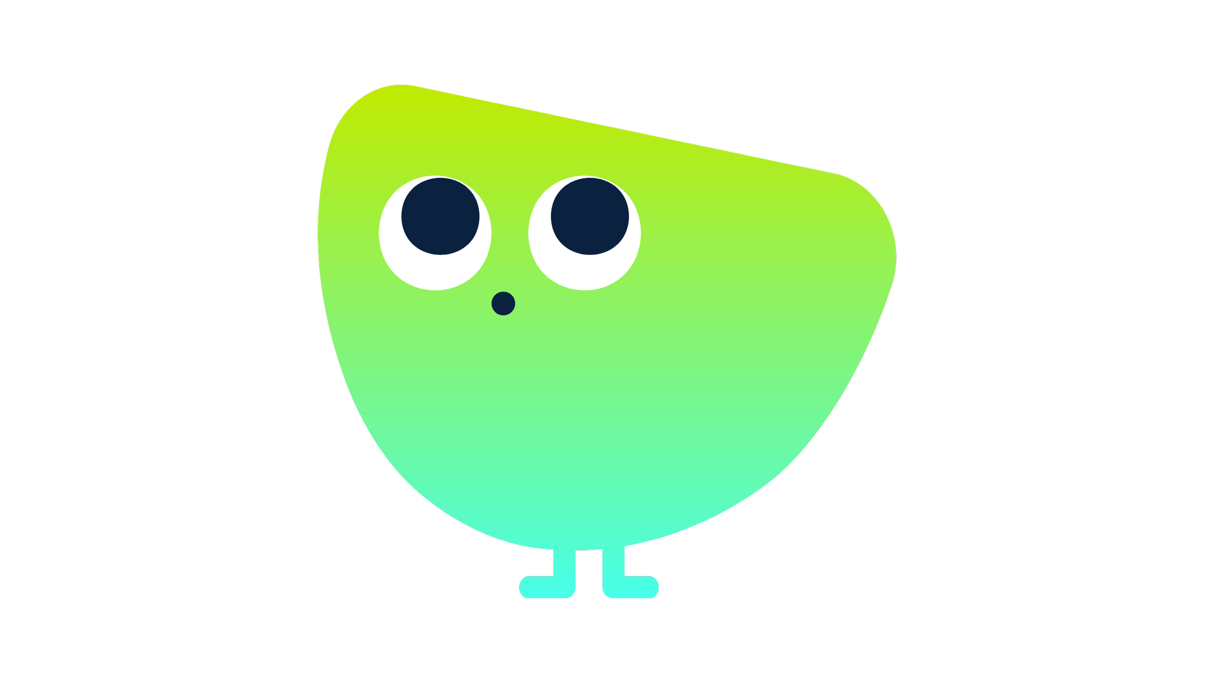 Dibujo de un personaje de color verde con ojos grandes y redondos, pequeñas piernas y una expresión sorpresa, con un fondo negro.