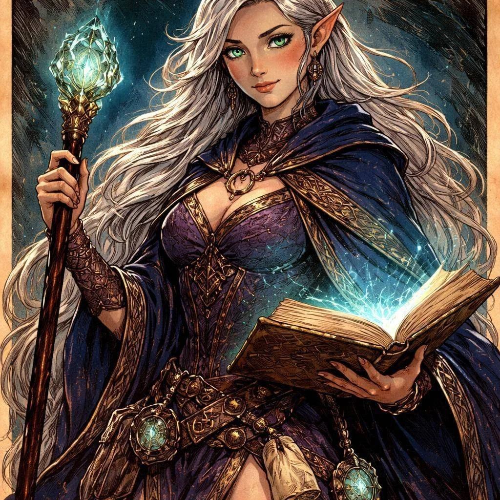 Female D&D character portrait in retro art style created with AI character generator