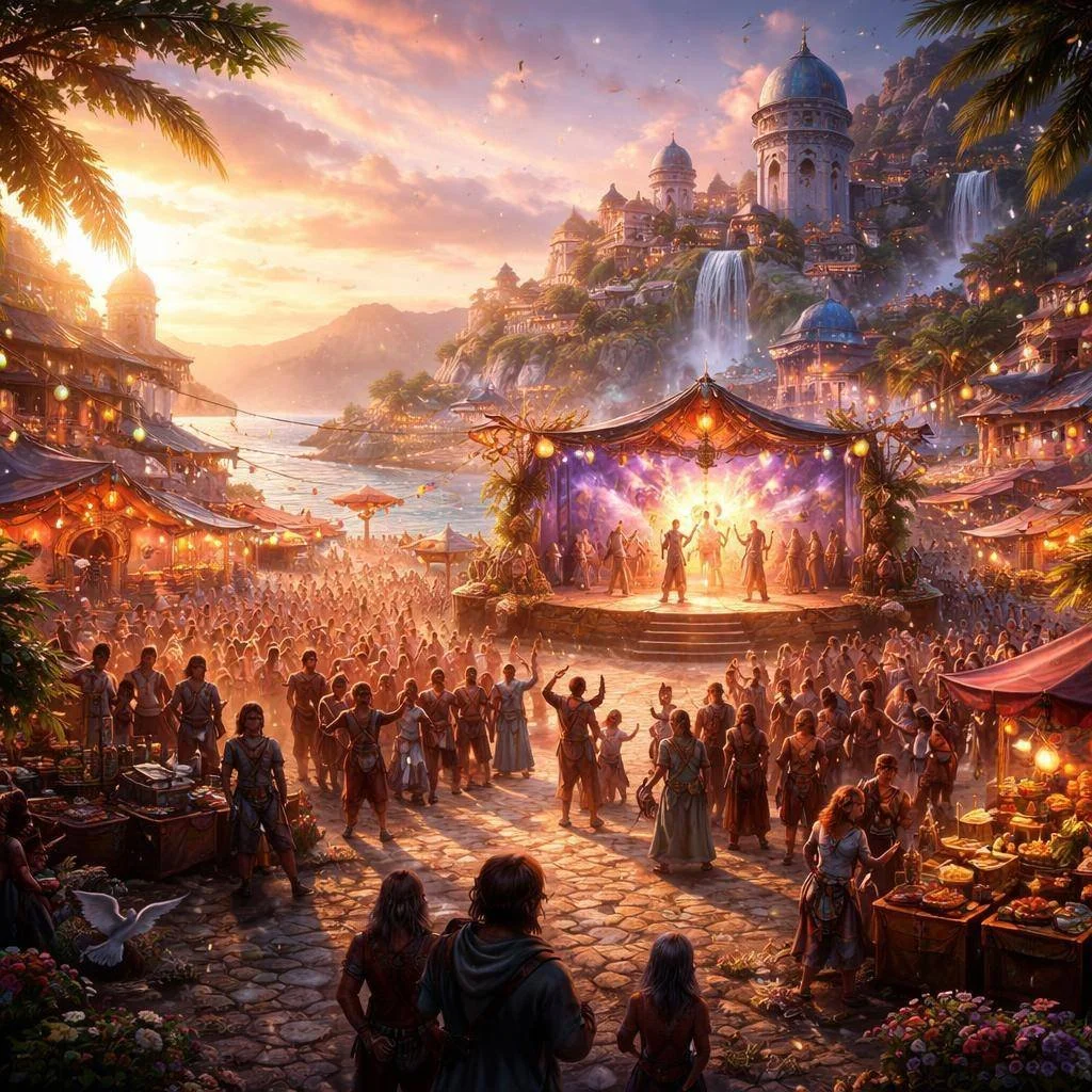 Epic fantasy festival scene generated with Dungeoness Maximus event creator