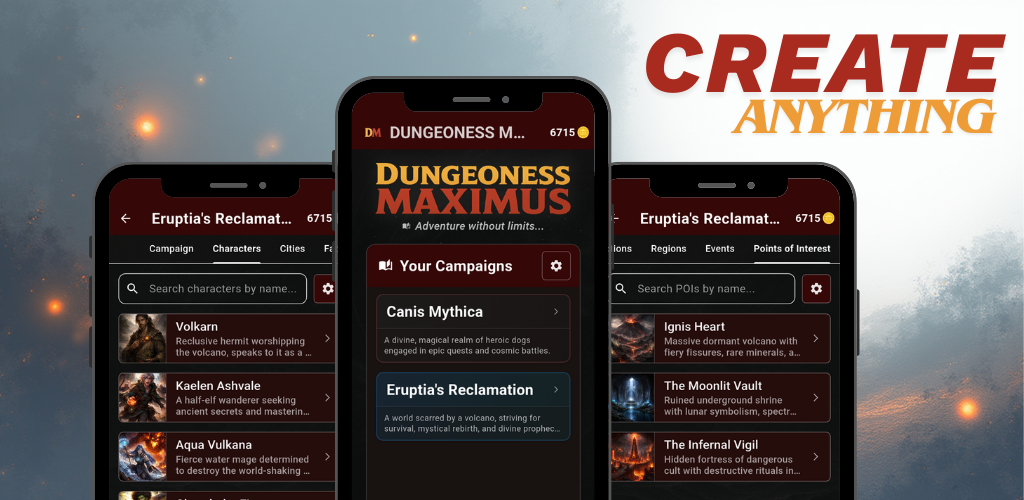 character creation, npc list, world generation