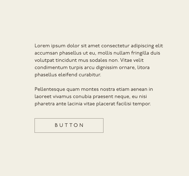 Minimalist web design showing centered placeholder text above a simple outlined button on a neutral cream backdrop