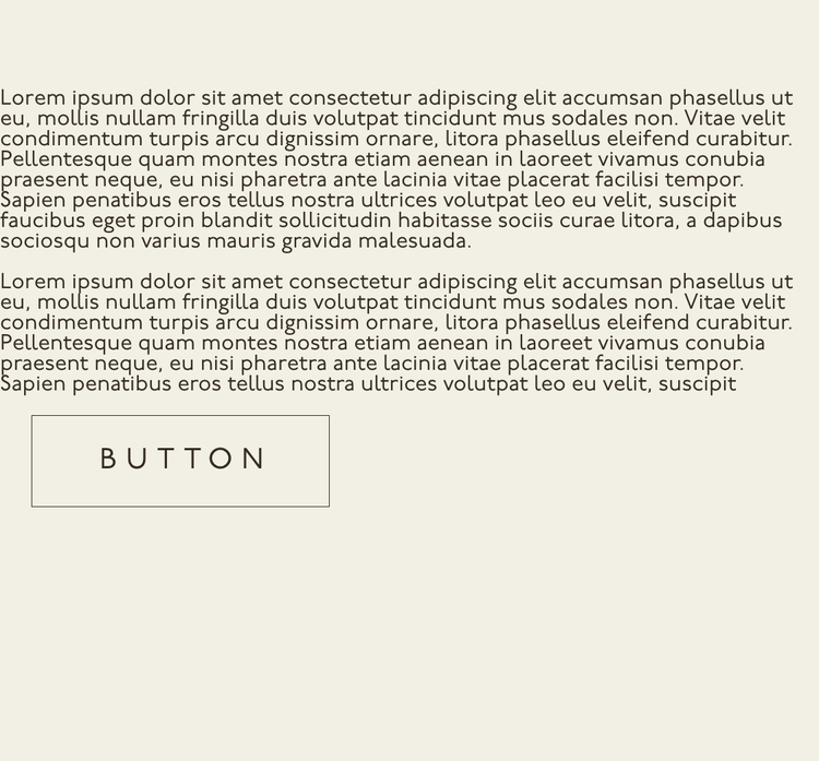 Website layout with two dense paragraphs of placeholder text and a large rectangular button on a beige background