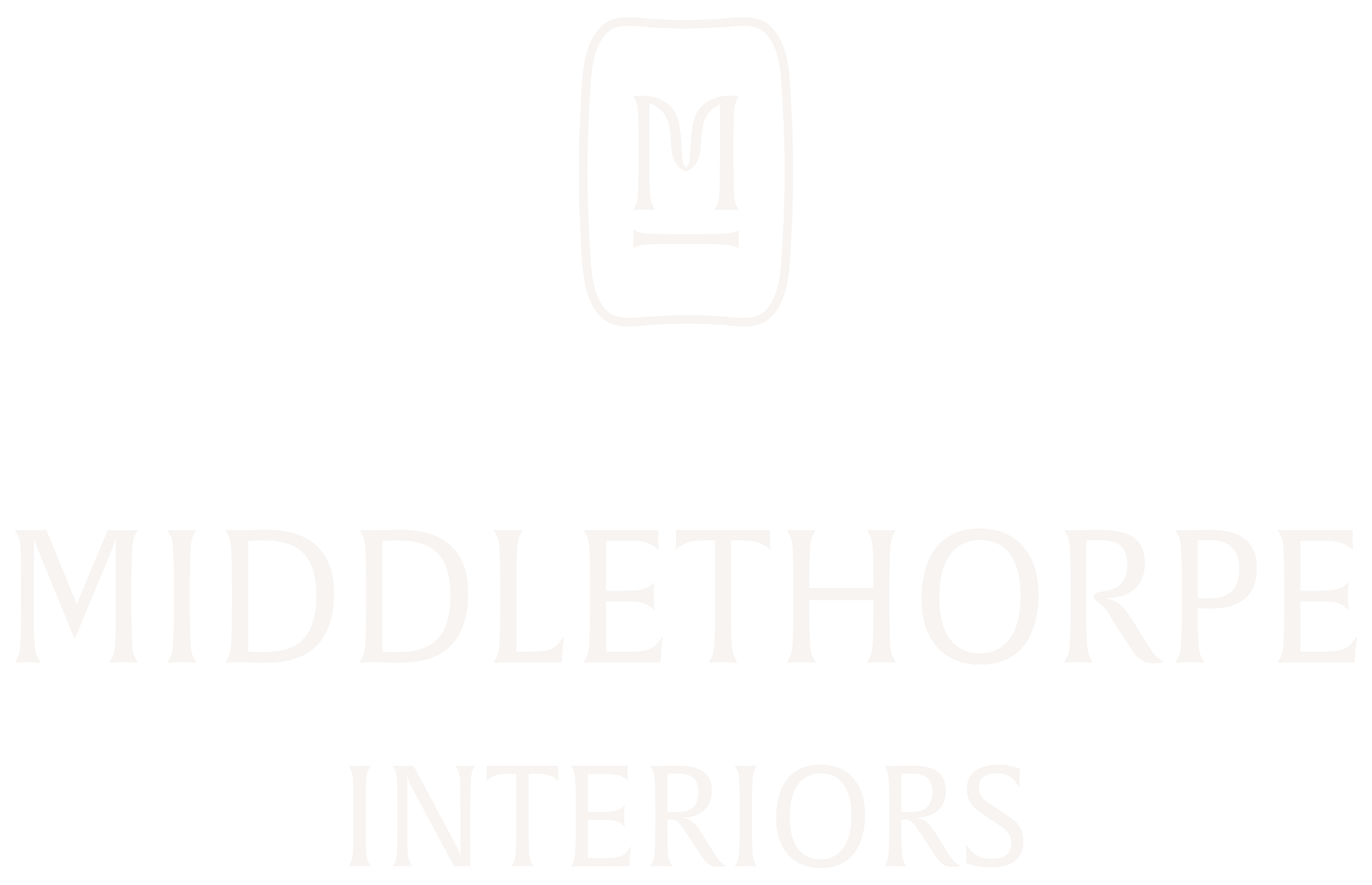 Primary Middlethorpe Interiors logo and 'M' icon in white text on a black background for high contrast brand visibility