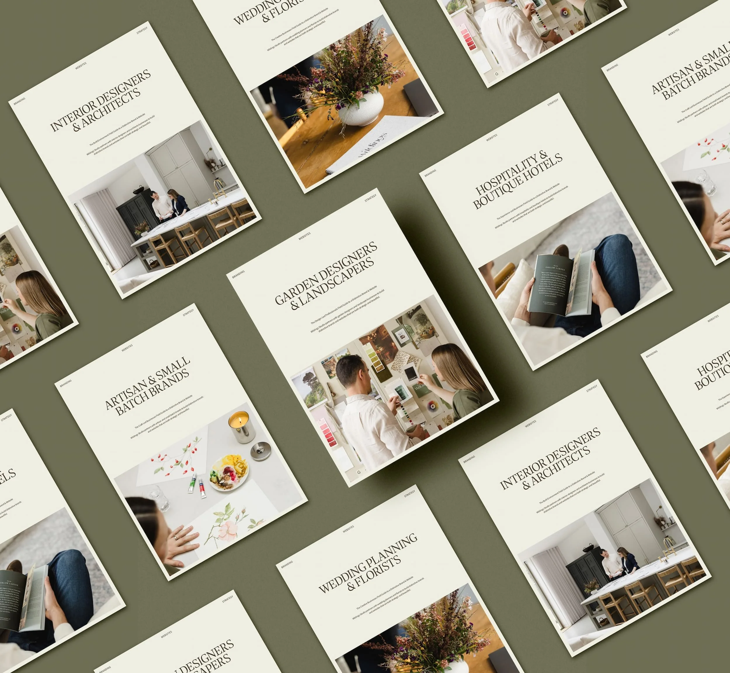Grid of professional service guides for interior designers garden designers hospitality brands and wedding florists