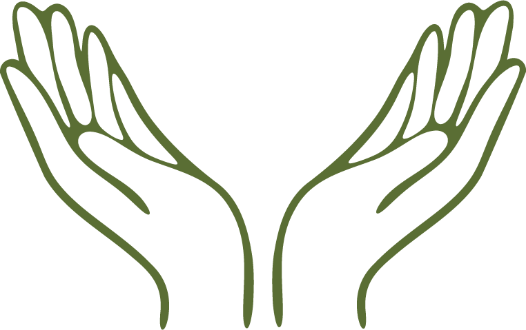 Outline drawing of two open hands facing upward.