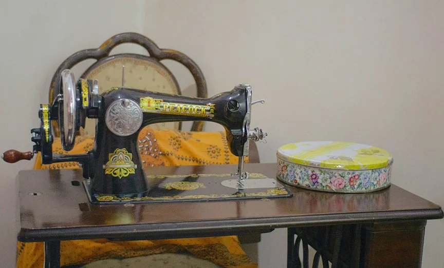sewing machine on a table at home