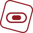 Icon of a cassette tape outline in red on a black background