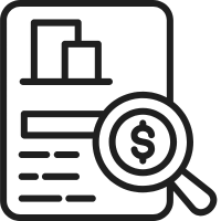 Close-up of a financial document with a magnifying glass showing a dollar sign
