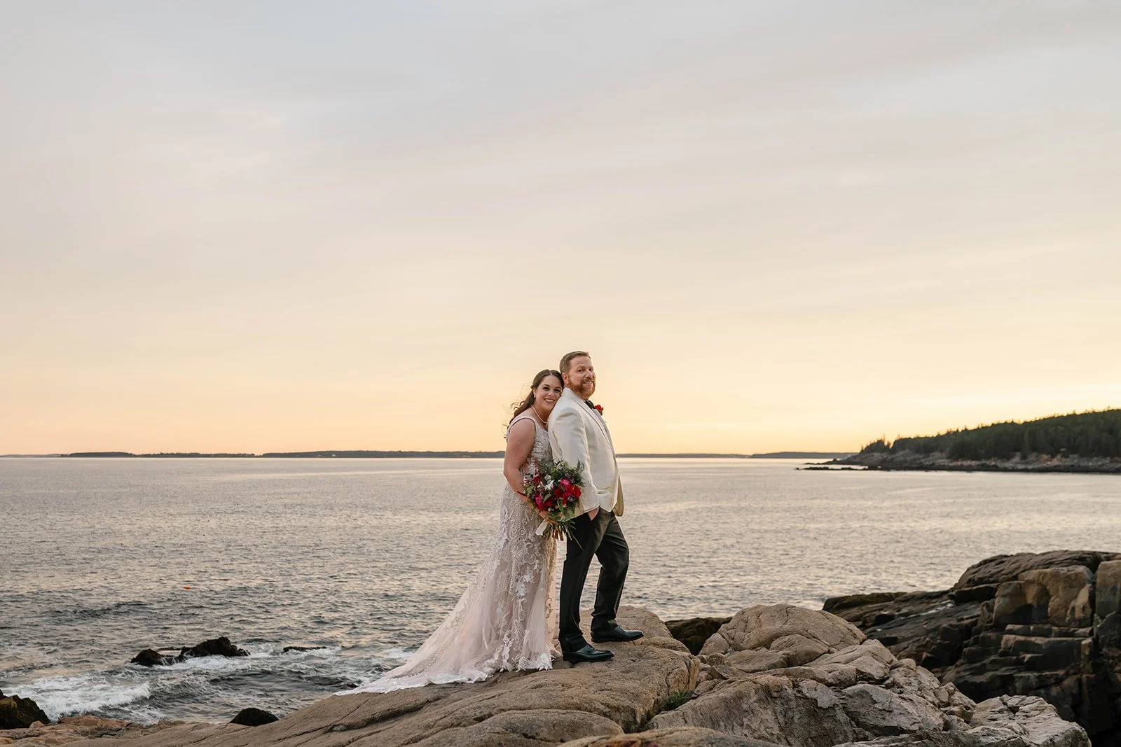 coastal sunset maine elopement