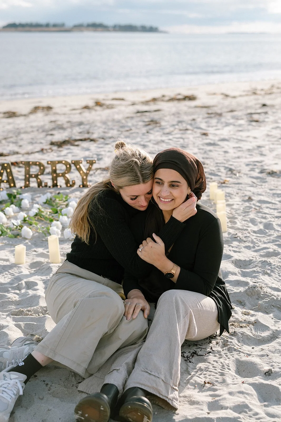beach surprise proposal in maine