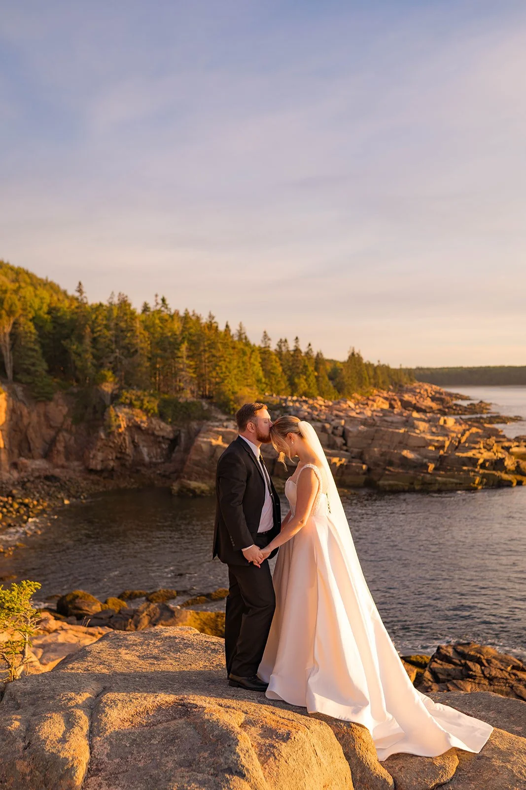 fall elopement at maine coast overlooking ocean