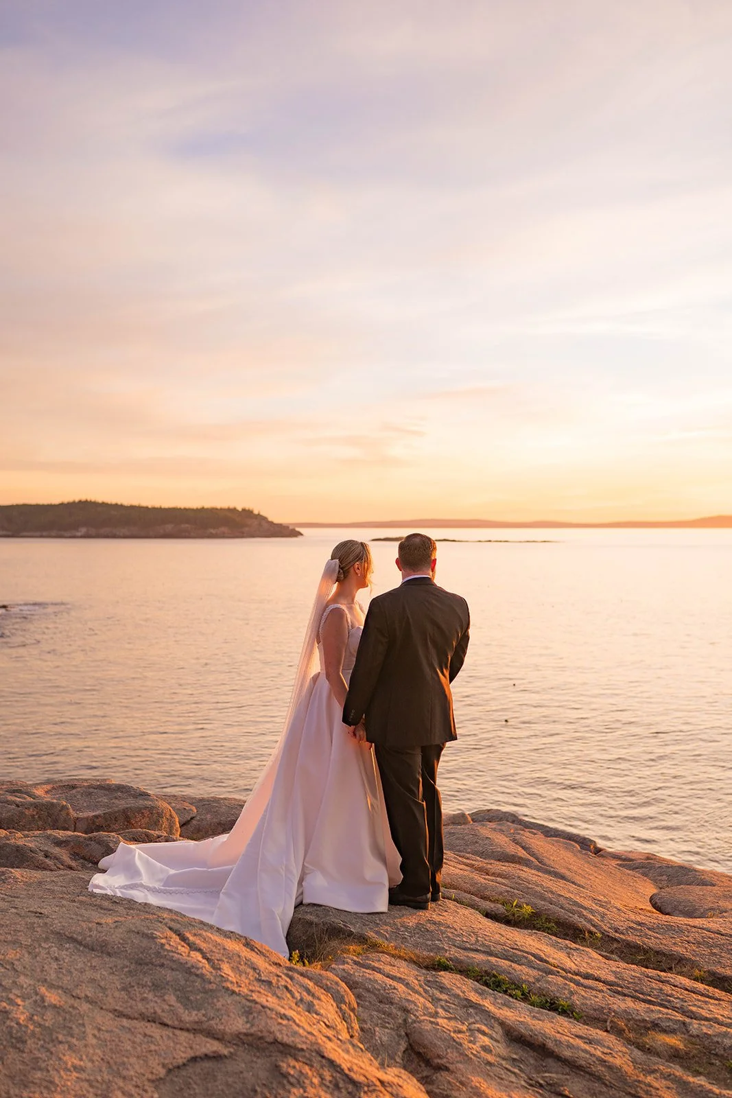 fall elopement at maine coast overlooking ocean