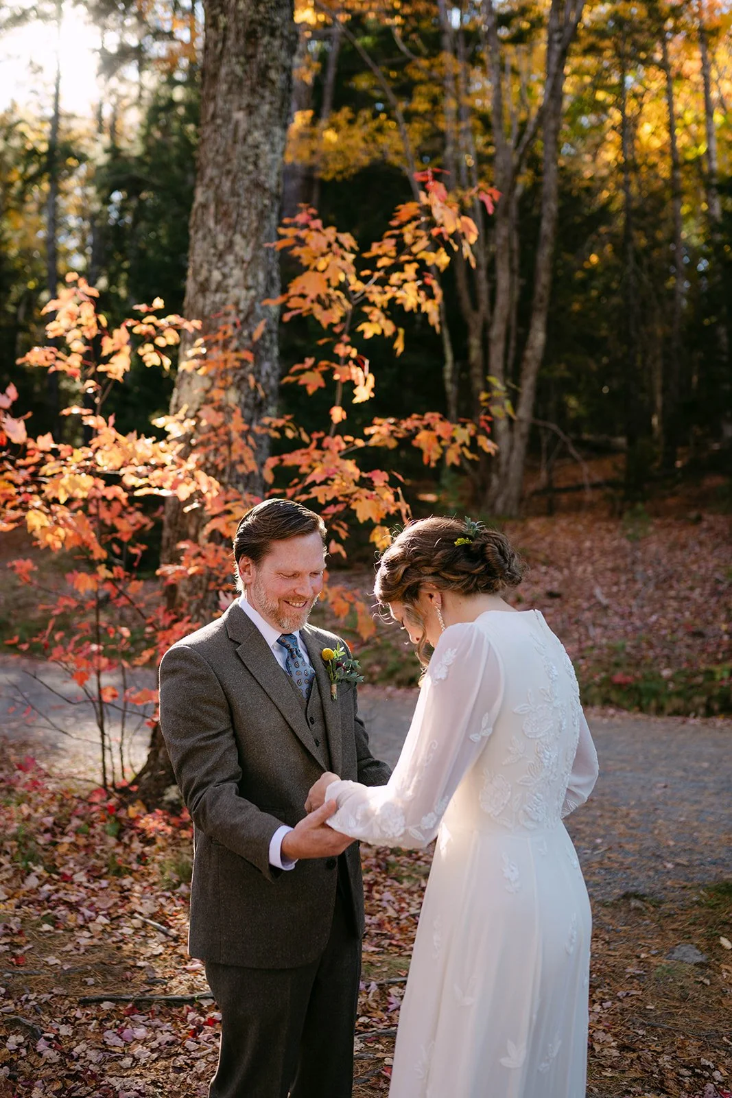 colorful fall elopement in maine
