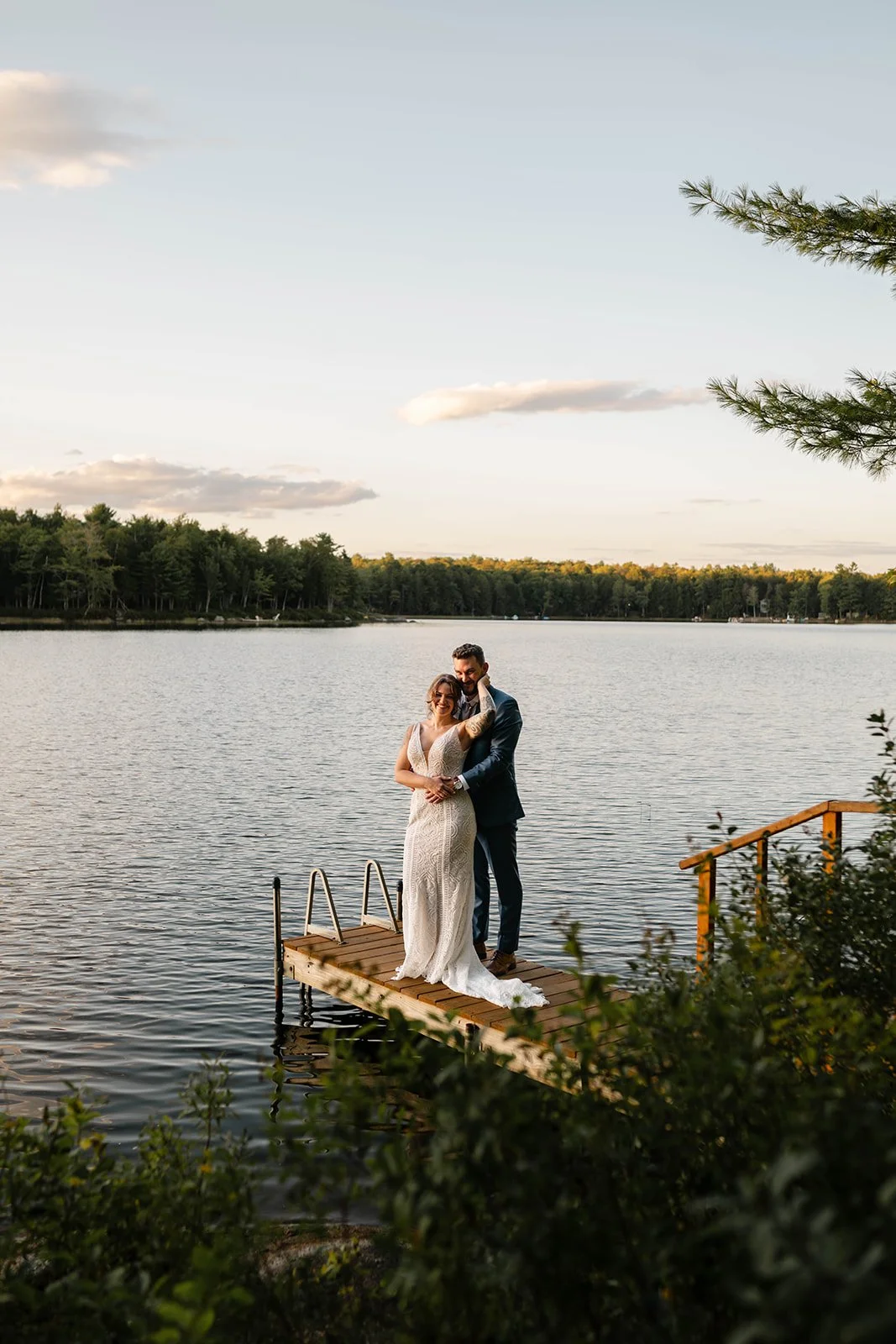 lakeside cabin elopement on the dock in Maine