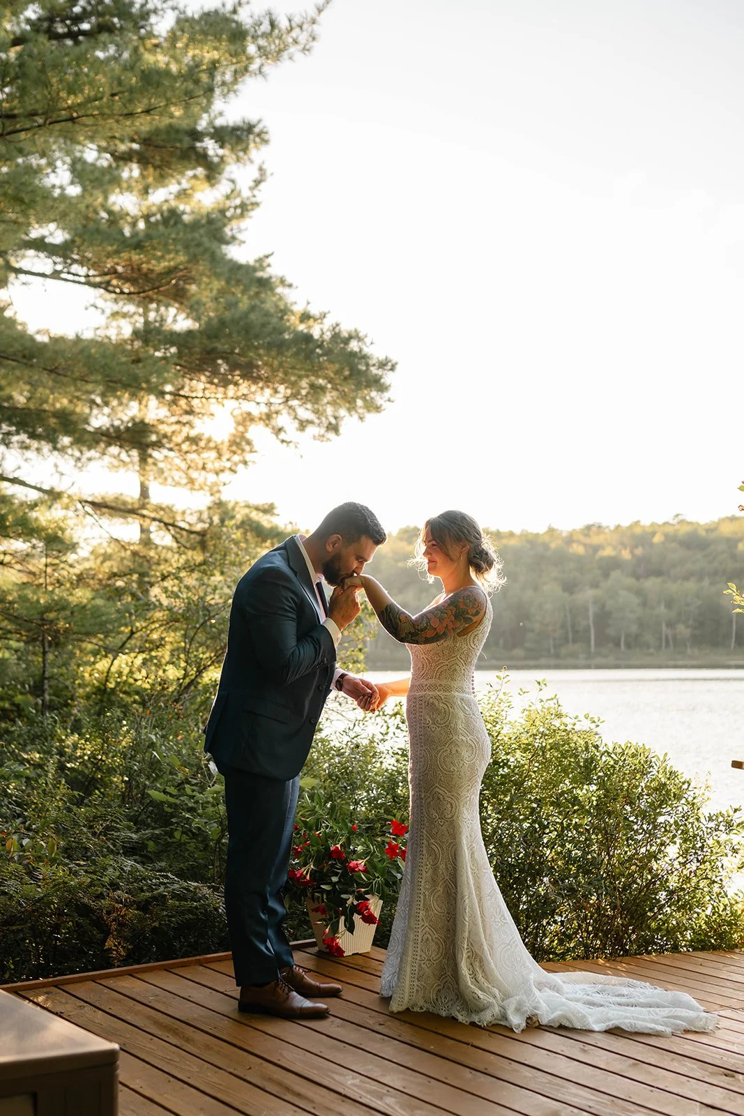 lakeside cabin elopement on the dock in Maine
