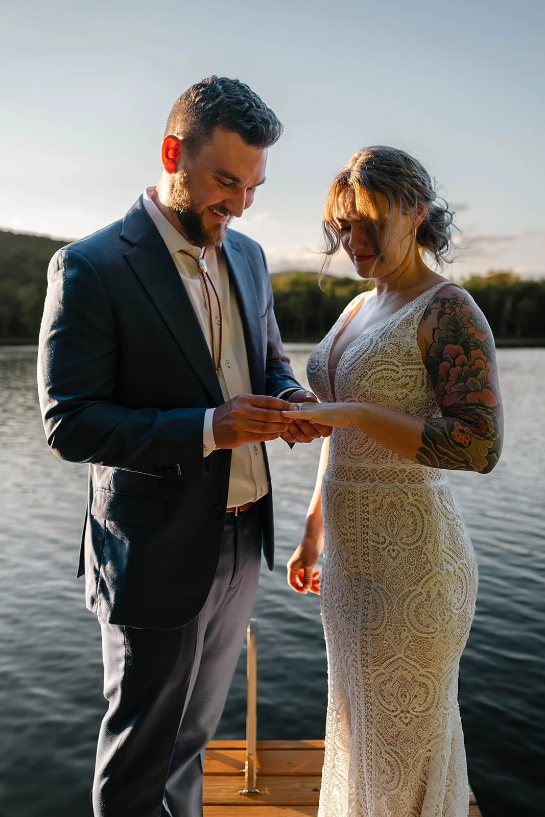 elopement couple on the docks for a lakeside elopement ceremony