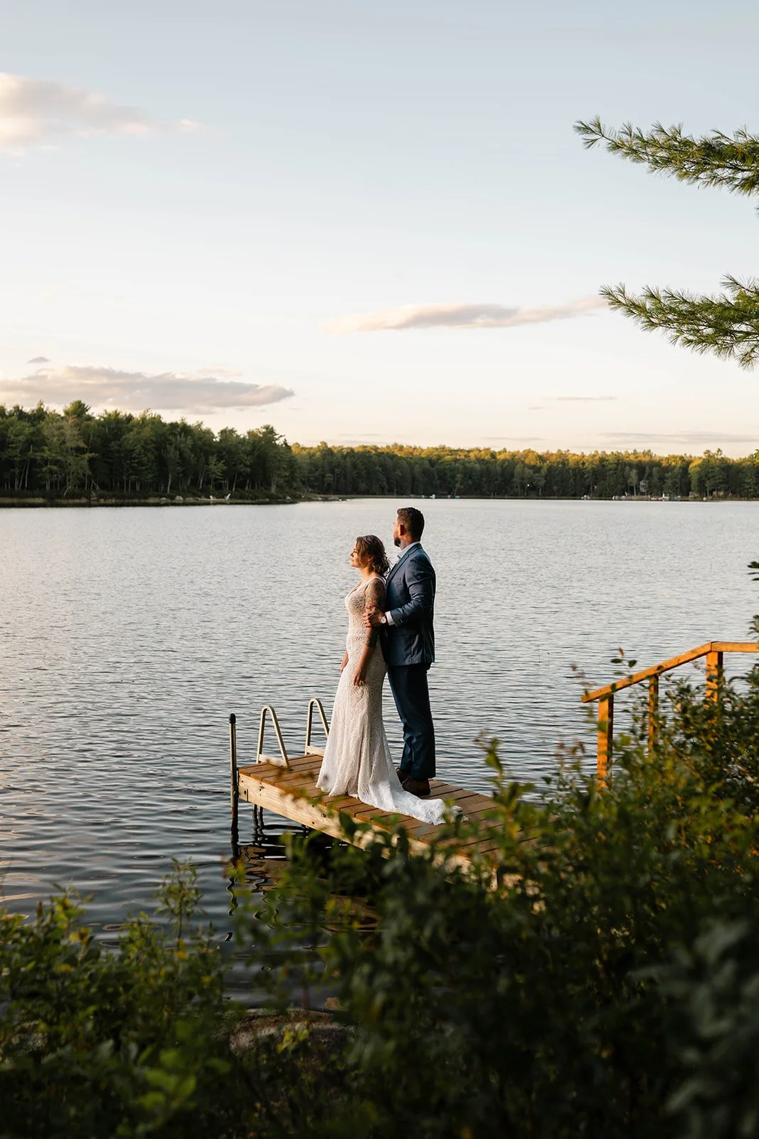 elopement couple on the docks for a lakeside elopement ceremony