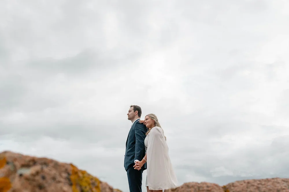 bride and groom at acadia coast during their scenic elopement