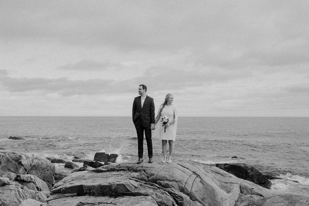 black and white moment of acadia coastal elopement