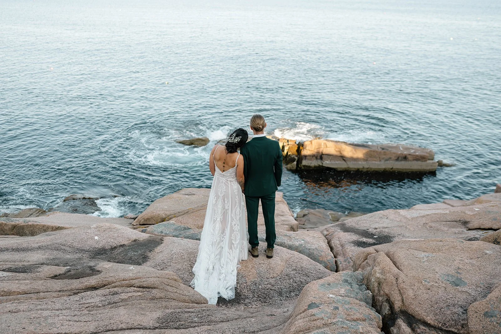 elopement couple gazing upon the ocean during their acadia elopement