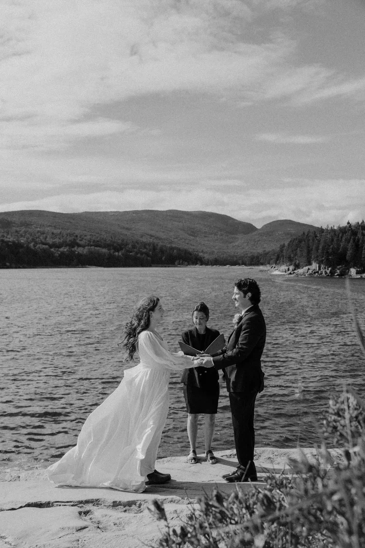 intimate elopement ceremony at otter point in acadia national park