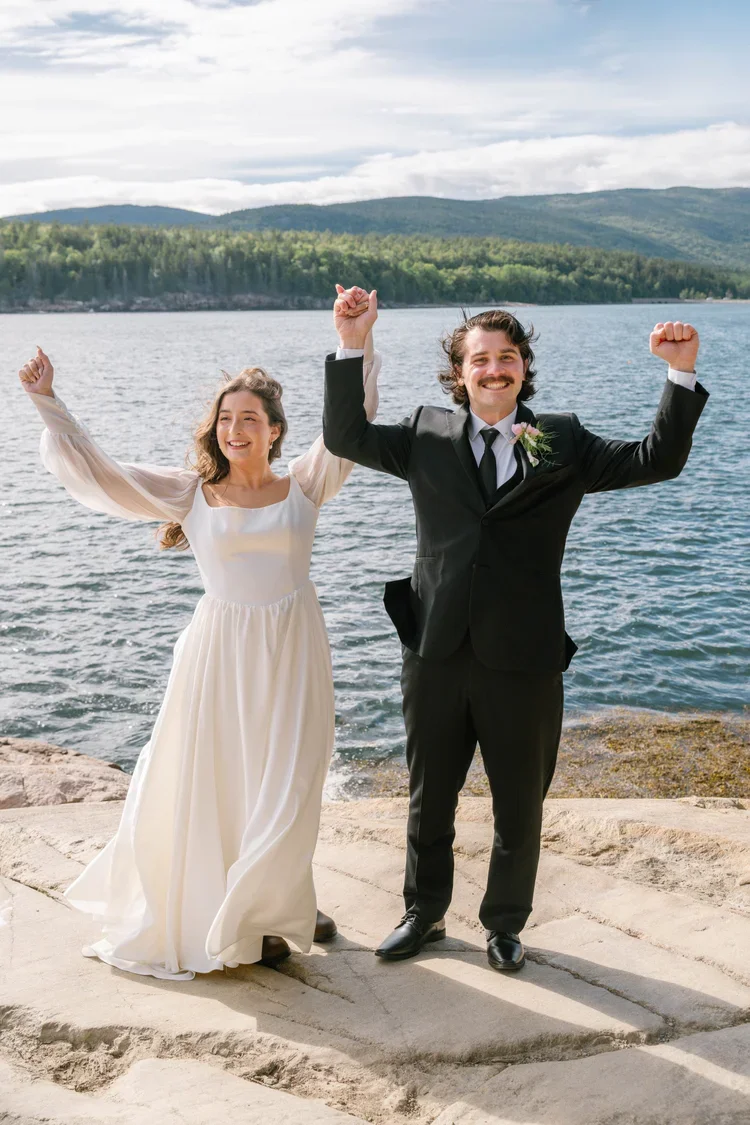 intimate elopement ceremony at otter point in acadia national park