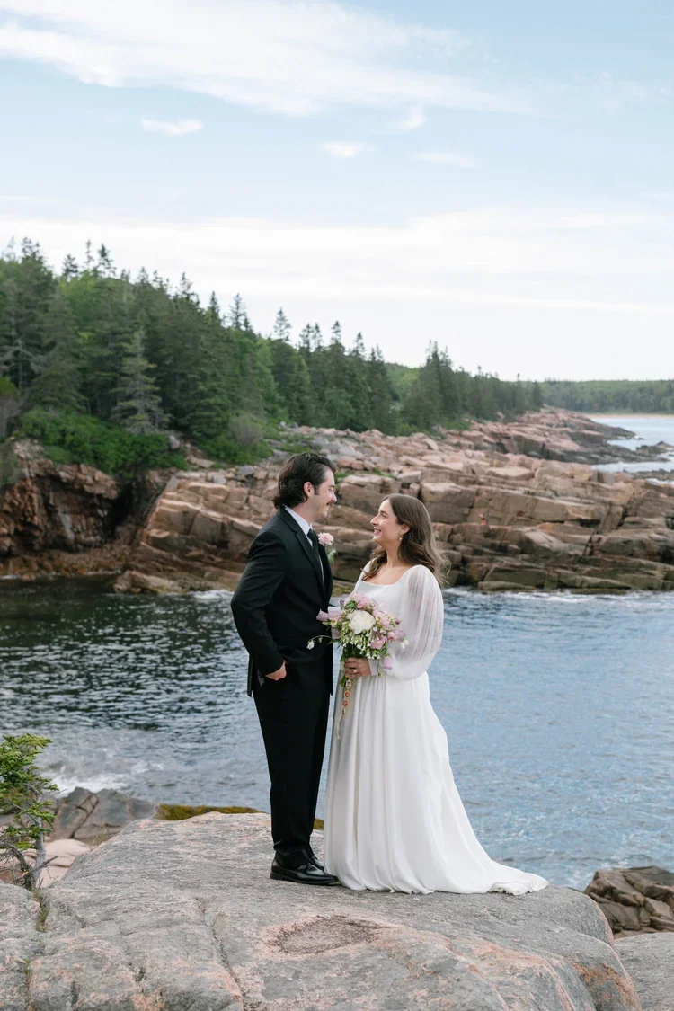intimate elopement couple moments at monument cove in acadia