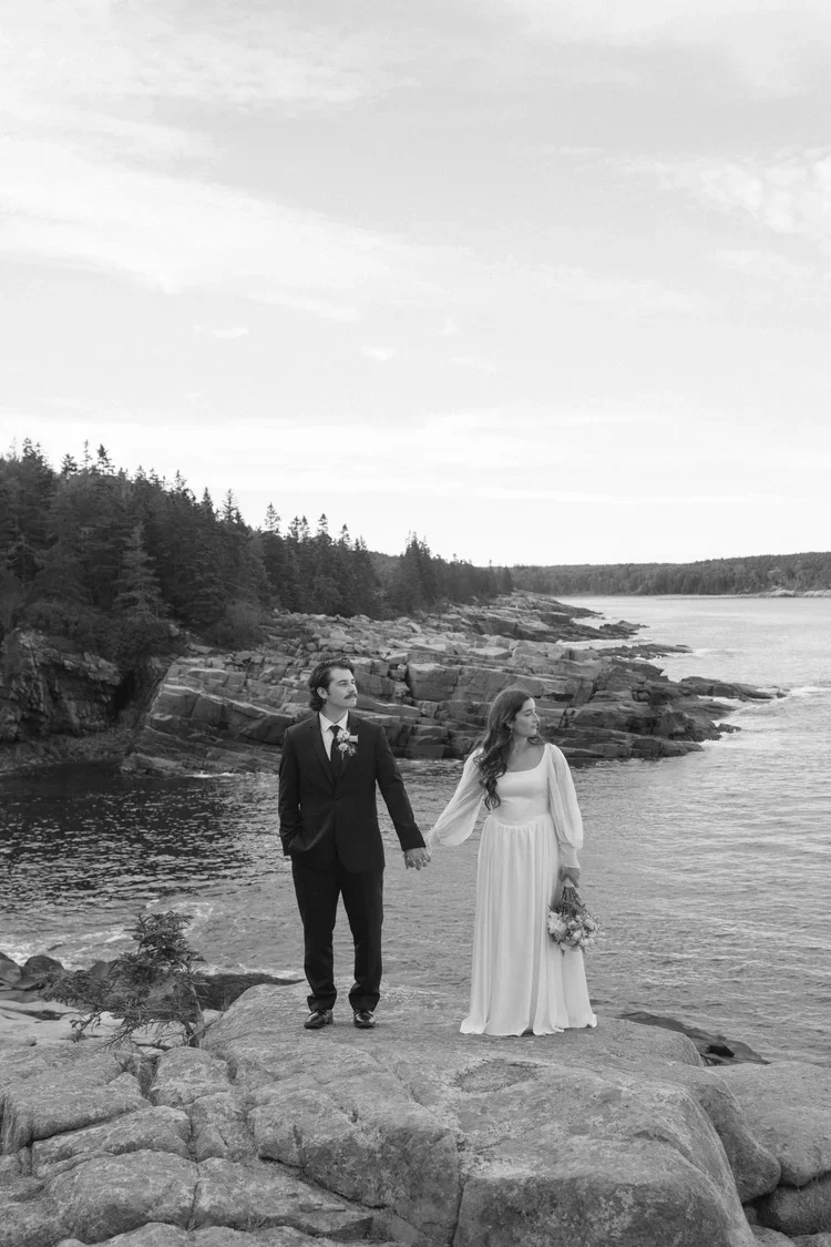 intimate elopement couple moments at monument cove in acadia