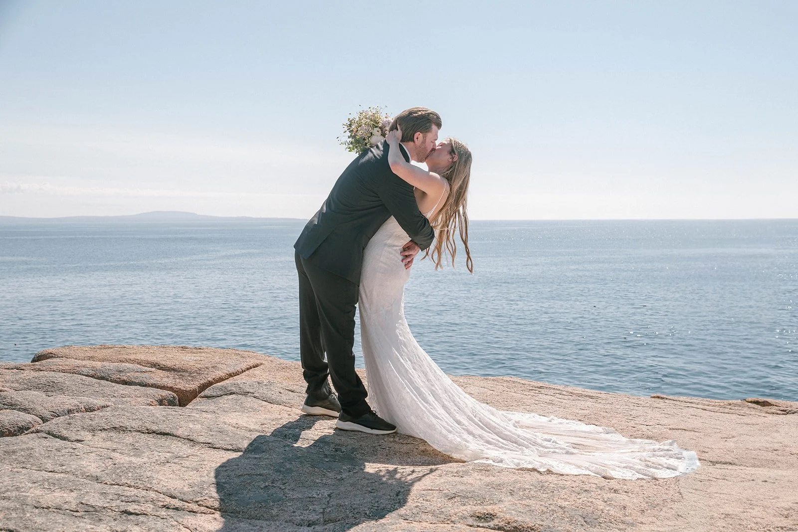 summer elopement ceremony at monument cove