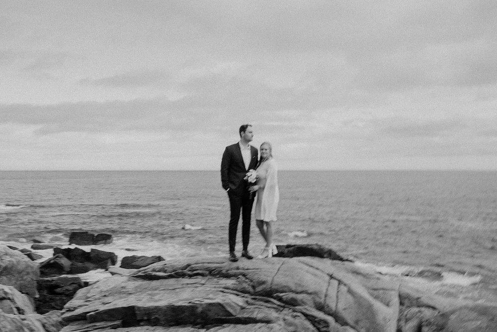 black and white moment of acadia coastal elopement