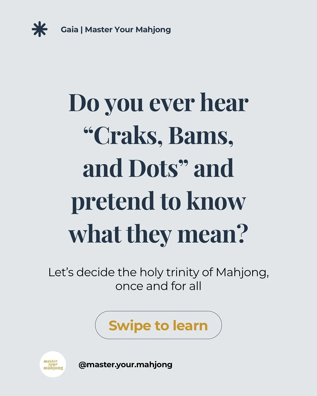 Craks, Bams, and Dots - the holy trinity of Mahjong. 🀄✨

Think of them like fashion moods: Craks are classic and bold, Bams bring earthy calm, and Dots? A touch of glam sparkle.

Once you know your suits, you&rsquo;ll start reading the table like a 