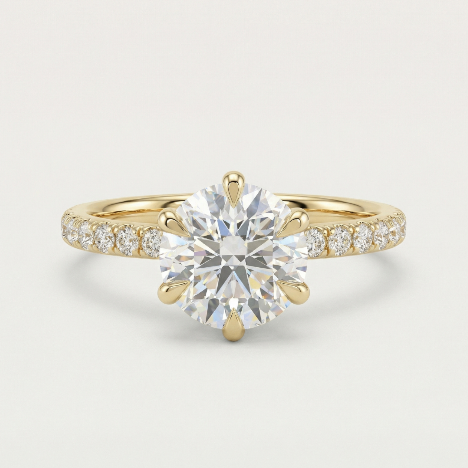 Cathedral Hidden Halo Pavé | Round Brilliant Cut 6 Claw Lab Diamond Engagement Ring