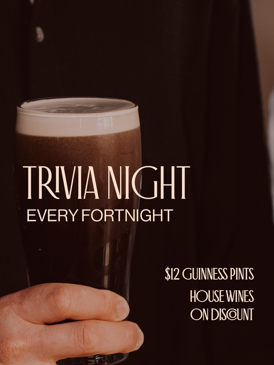 Guinness games night promotion at The Rove, with trivia each fortnight on Wednesdays