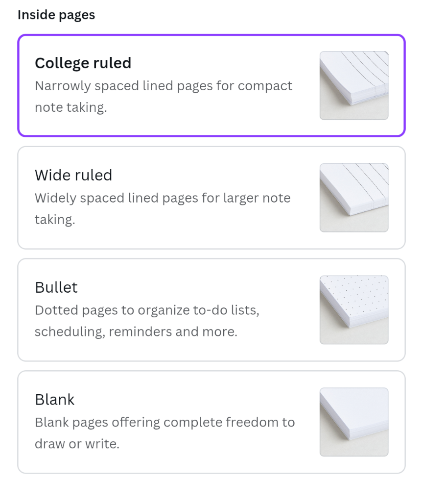This Whimsy Way Floral Design Journals Choose the page type college rule, wide rule, bullet journal, blank page, customize journal