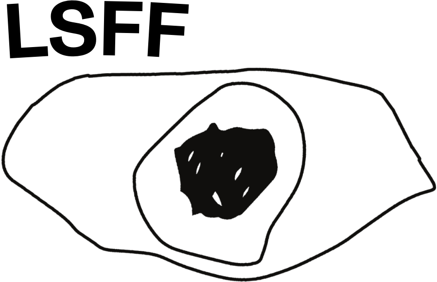 A simple line drawing of a piece of sushi with fish on top and rice underneath.