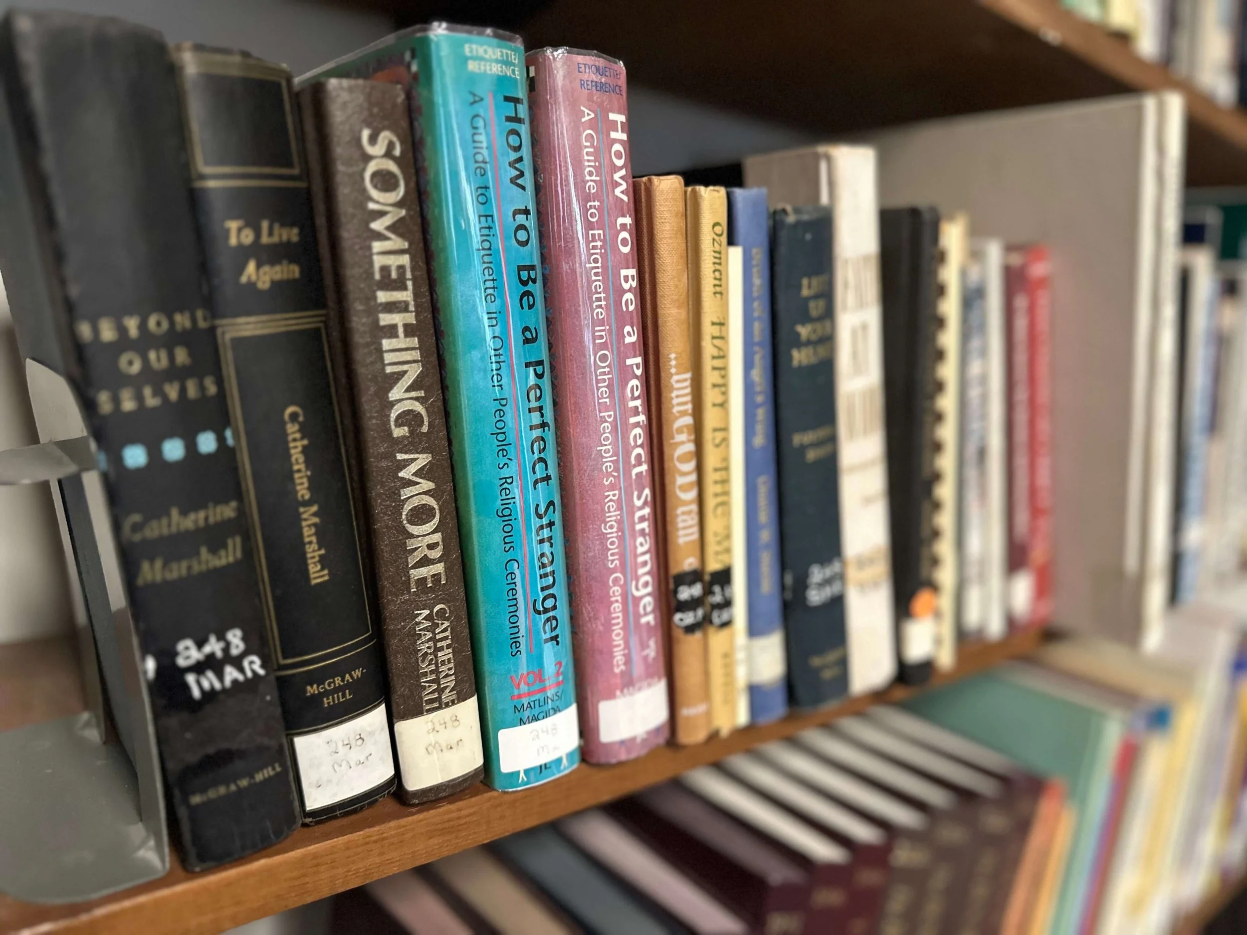Books sitting on the shelf of the library at Montevallo First United Methodist Church