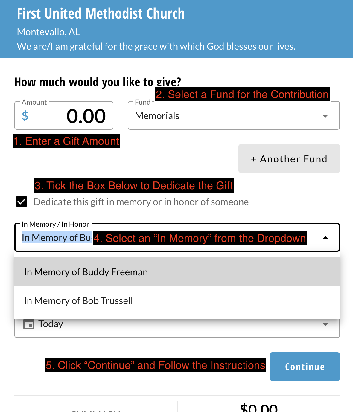 Memorial Giving Instructions