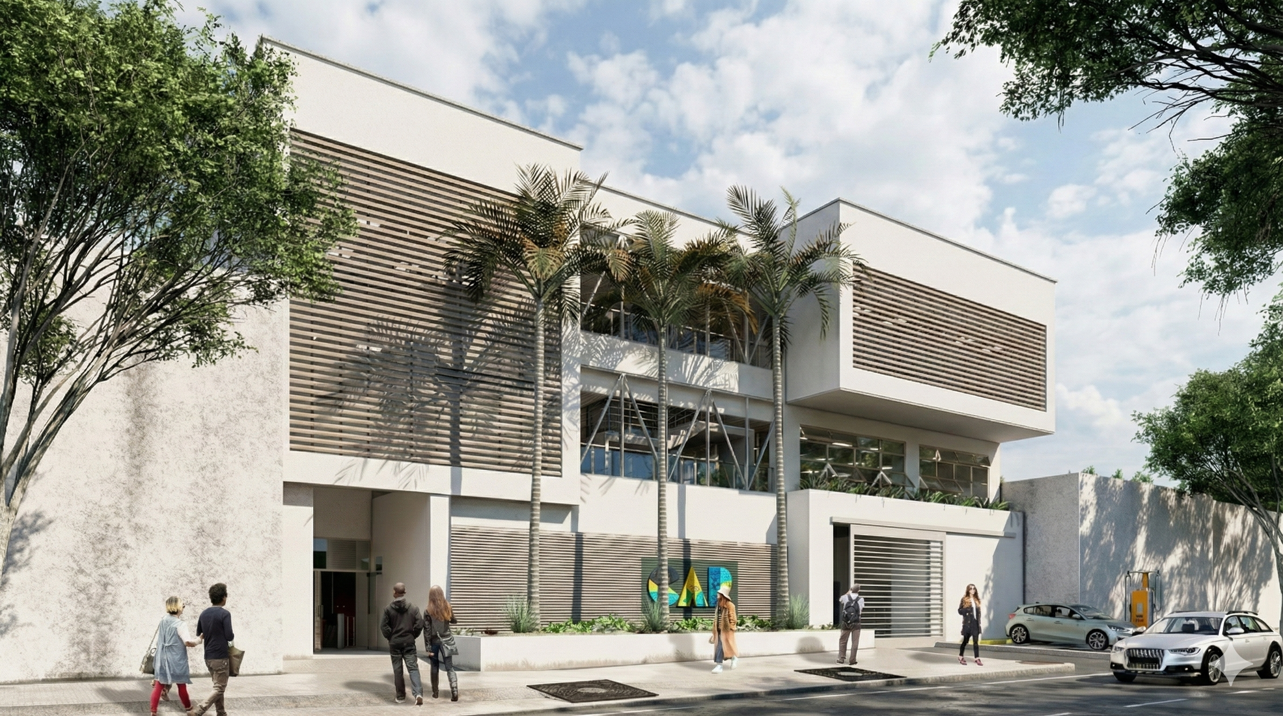 Perspectiva de la Dirección Regional de la CAR, en Girardot, Colombia diseñado por el arquitecto Jorge Eduardo Acosta Acosta, proyecto con diseño bioclimático y sostenible