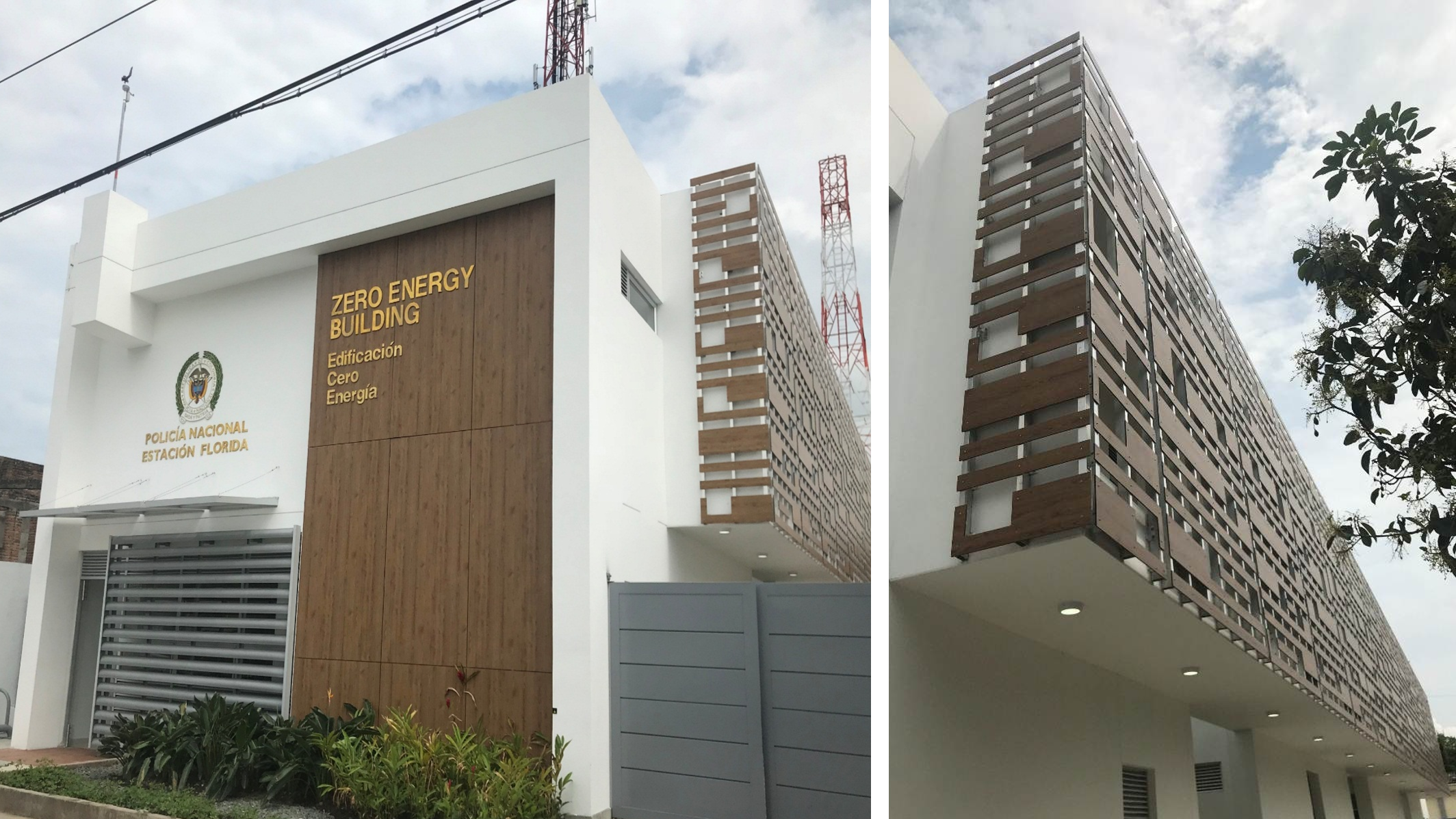 Foto de la Estación de Policía Cero energía en Florida, Valle, Colombia, diseñada por el arquitecto Jorge Eduardo Acosta Acosta, proyecto con diseño bioclimático y sostenible