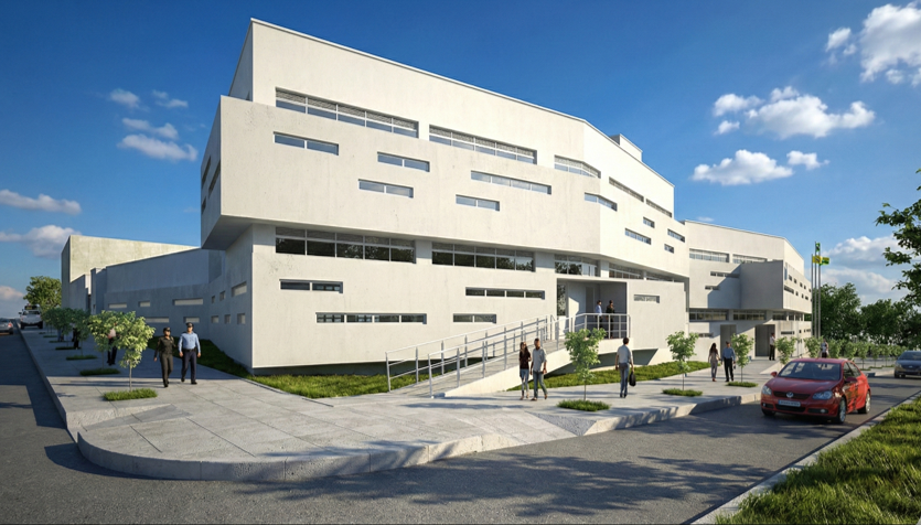 Perspectiva de la Estación de Policía Norte Bucaramanga, Colombia, cuyo diseño bioclimático fue realizado por el arquitecto colombiano Jorge Eduardo Acosta Acosta, proyecto con diseño bioclimático y sostenible