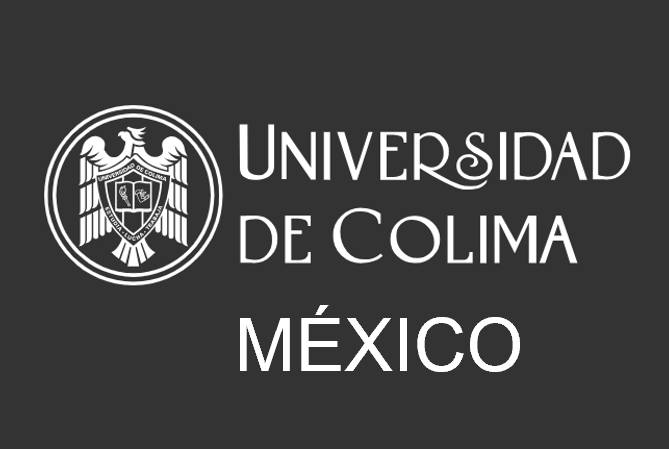 Logotipo de la Universidad de Colima en México en colores blanco y negro.