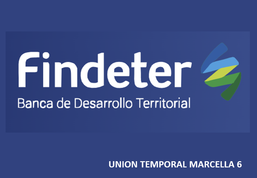 Logotipo de Findeter, Banco de Desarrollo Territorial, con una figura abstracta de colores azul, verde y amarillo, y texto en español.