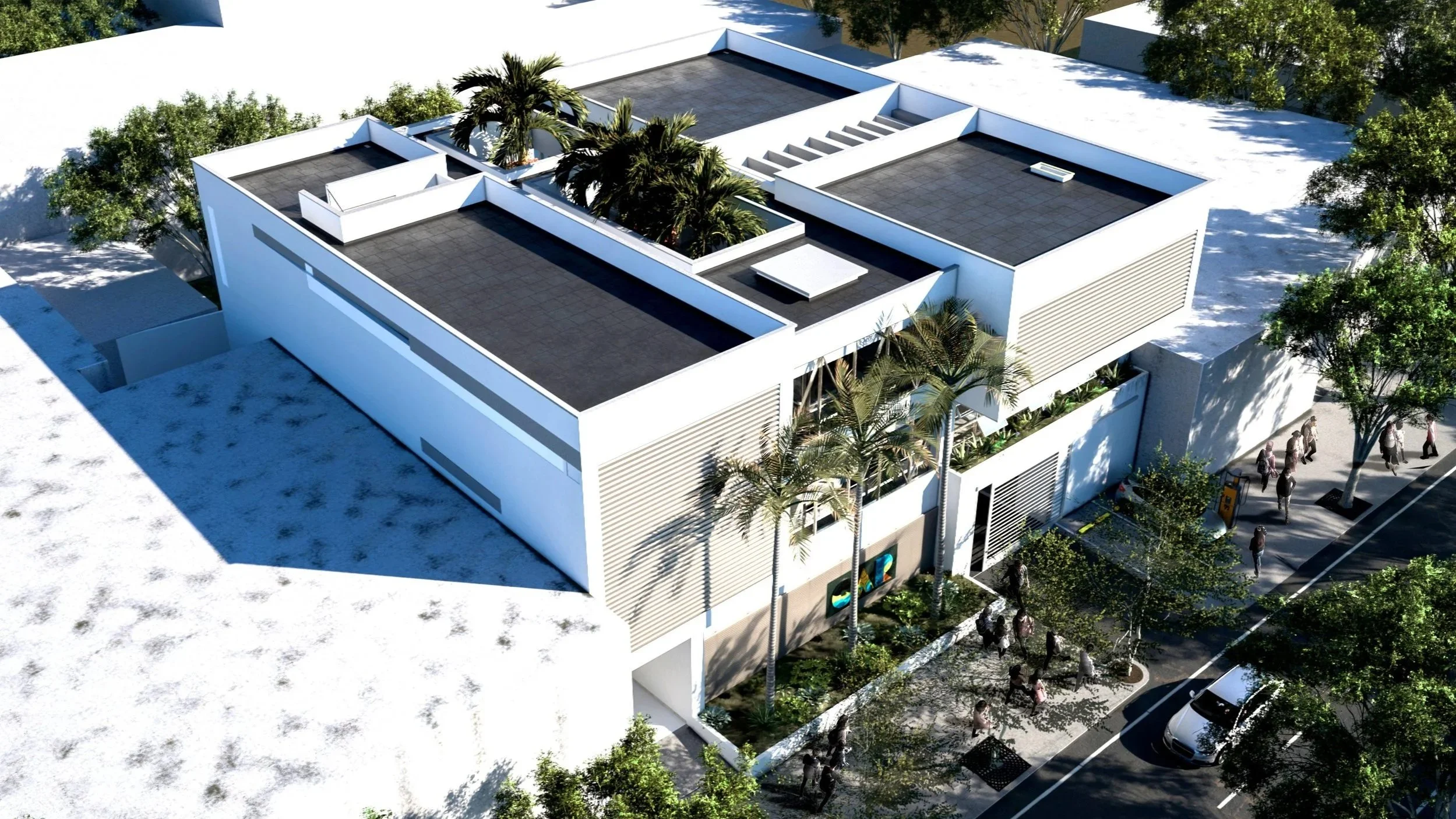 Perspectiva de la Dirección Regional de la CAR, en Girardot, Colombia diseñado por el arquitecto Jorge Eduardo Acosta Acosta, proyecto con diseño bioclimático y sostenible